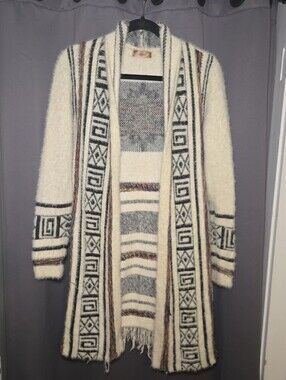 Cozy Open-Front Patterned Cardigan Sweater - Cream
